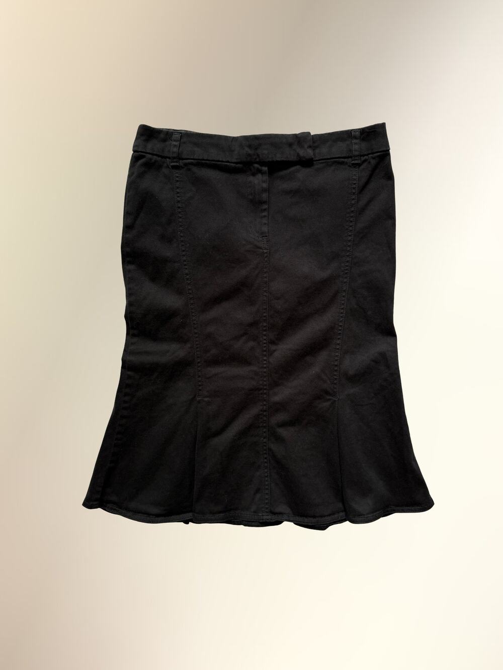 Vintage Trussardi T'space Black Denim Fluted Trumpet Midi Skirt Women's 40